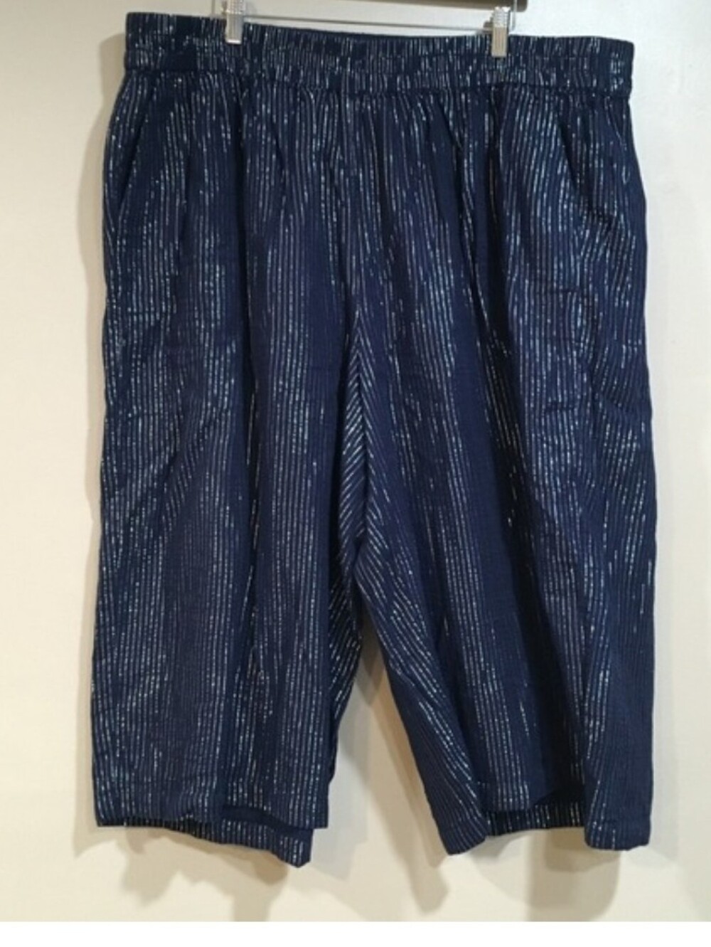 Lane Bryant Navy Elastic Waist Pants with Metallic Pin Stripes- 28P - Picture 7 of 7